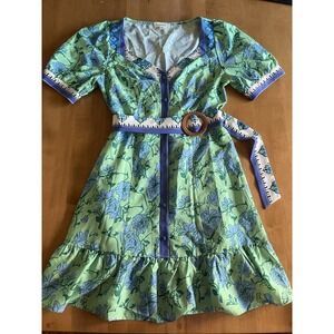 Rubienn Dress Above‎ Knee Length Retro Pattern Short Sleeve M Boho Flowy Hippie